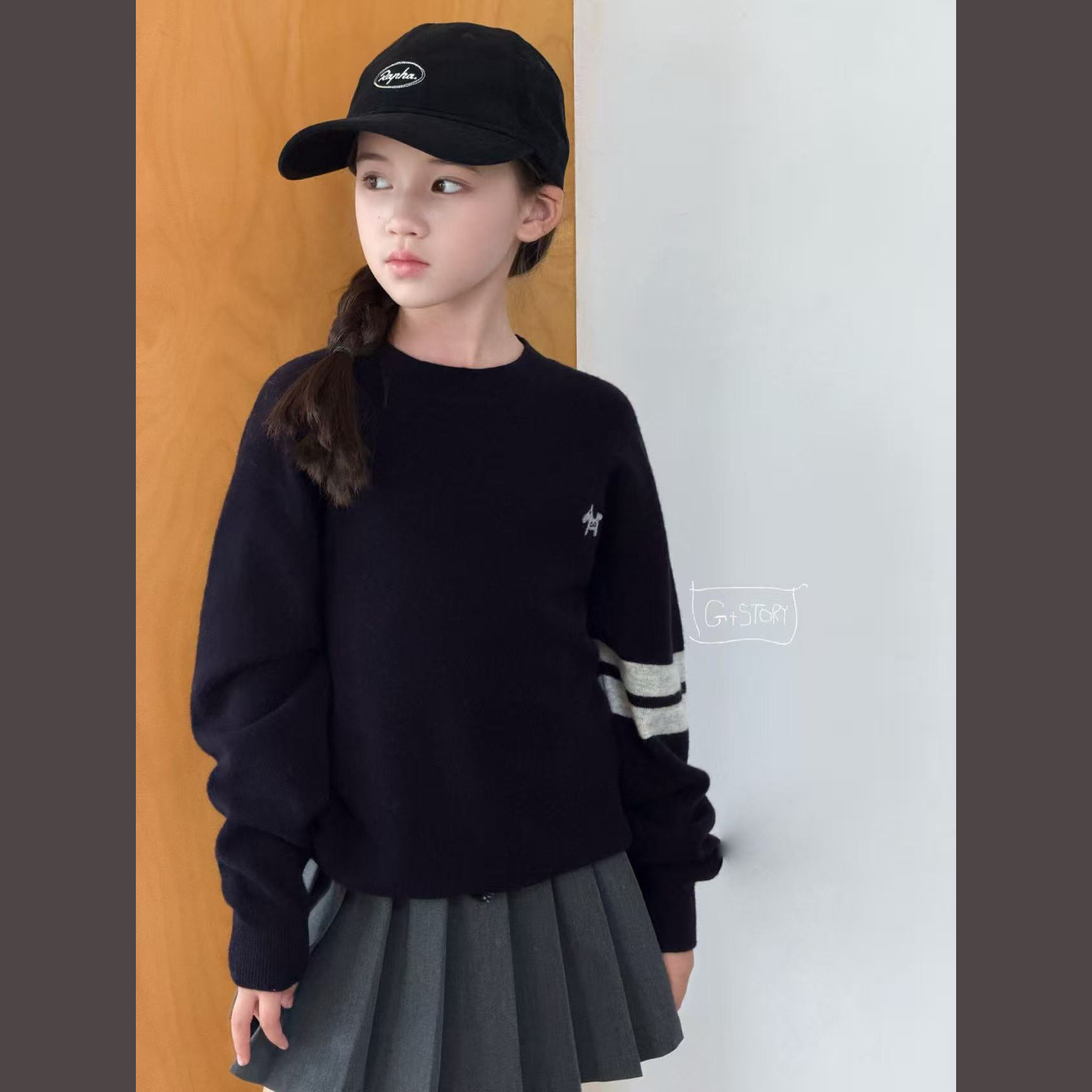 专业高端羊毛品牌G+！男女童中大童巨软两道杠中高领针织羊毛衫图片