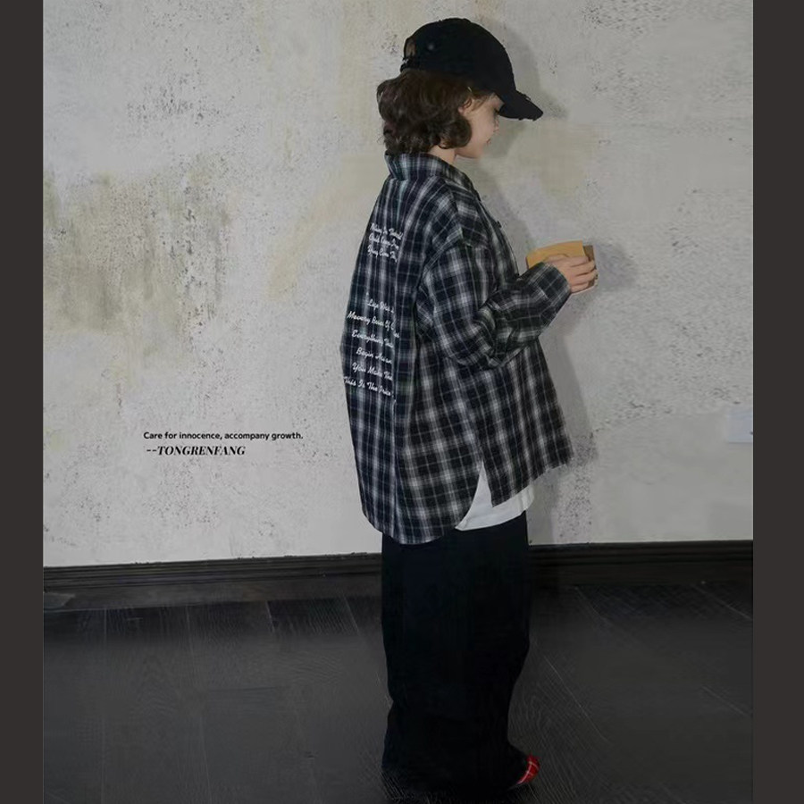 品牌货中大童薄棉布格子衬衫