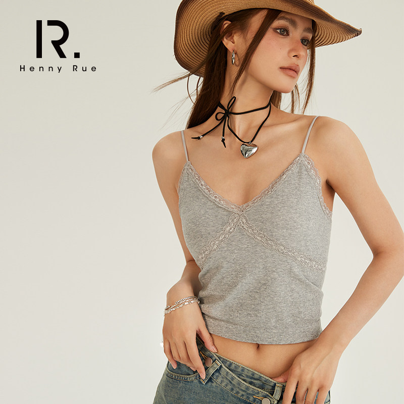 HENNY RUE亨尼露背心女吊带内搭美背奶油蜜桃蕾丝边打底夏外穿