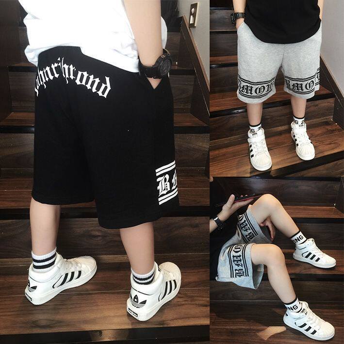 儿童装男童夏装宽松显瘦嘻哈街舞服装梵文字母印花运动裤纯棉短裤