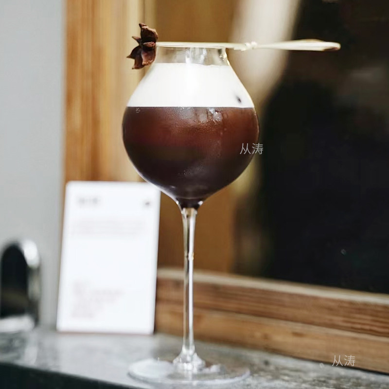 北欧ins风特调咖啡杯闻香杯玻璃高脚杯子餐厅创意香槟酒杯果汁杯