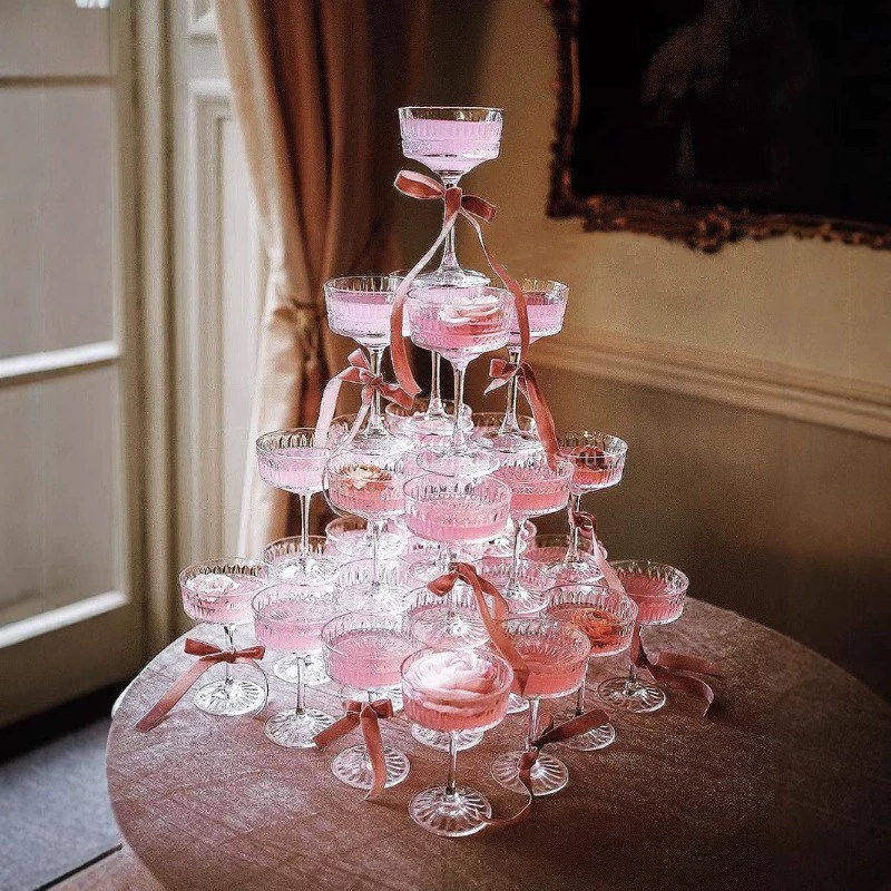 香槟塔杯玻璃婚庆用品酒店用品玻璃杯高脚杯古典马天尼杯鸡尾酒杯