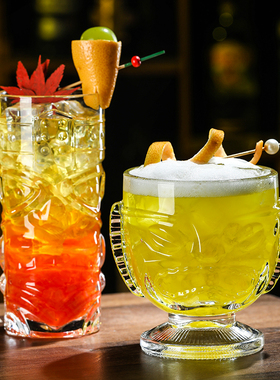 夏威夷玻璃杯tiki提基杯鸡尾酒杯鬼脸果汁杯沙冰冷饮杯僵尸杯