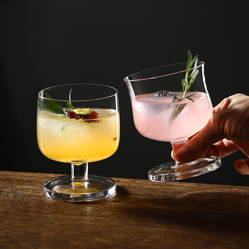 复古鸡尾酒杯玻璃矮脚杯冰美式咖啡拿铁杯特调饮品杯果汁酸奶杯