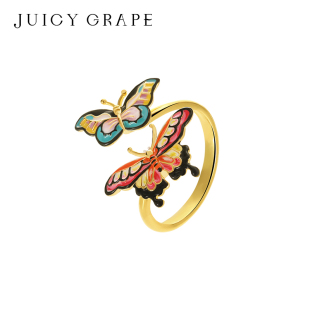 多彩蝴蝶开口戒指女小众设计轻奢高级感粗胖手大号食指戒夏款礼物