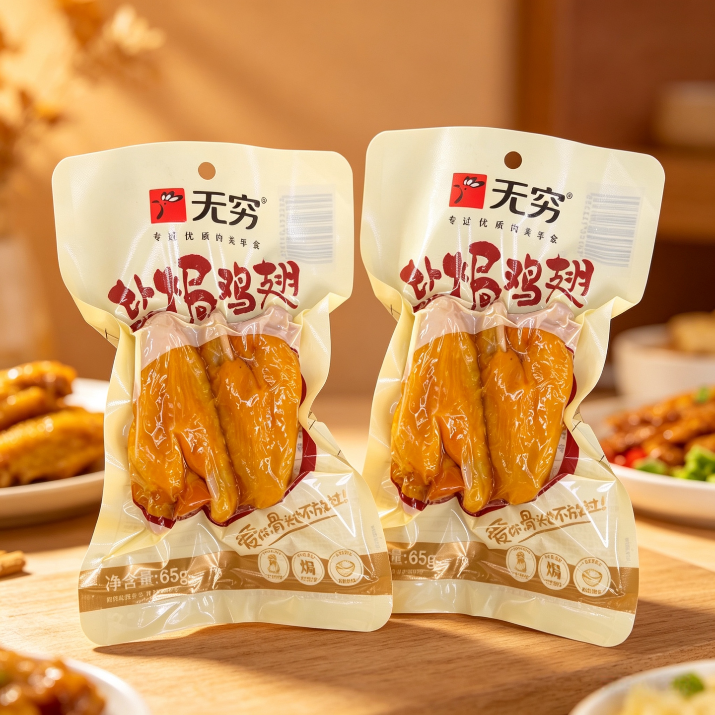 无穷盐焗鸡翅即食包装零食熟食65g盐焗鸡翅整只休闲办公充饥零食