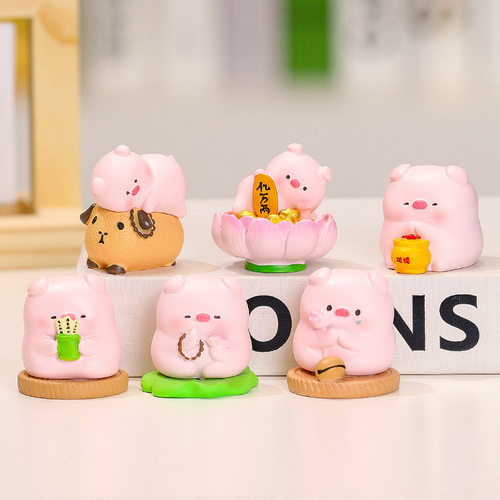佛系猪猪居家摆件树脂公仔功德+1小猪家居桌面装饰品摆饰减压玩具