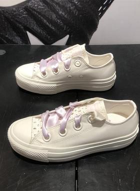 CONVERSE匡威All Star Lift女缎面感低帮厚底增高鞋帆布鞋A10301C