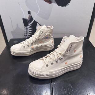 A05972C Lift女刺绣花卉高帮厚底增高帆布鞋 CONVERSE匡威All Star