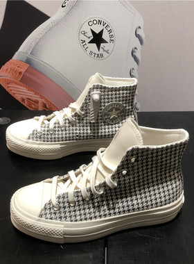 Converse匡威新款All Star Lift千鸟格女款厚底增高帆布鞋A04276C