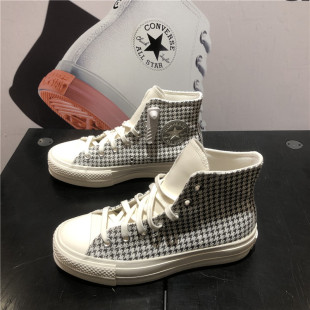 厚底增高帆布鞋 Converse匡威新款 Lift千鸟格女款 Star A04276C All
