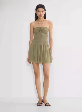 外贸原单Aritzia Wilfred挂脖浪漫花朵雪纺连衣裙