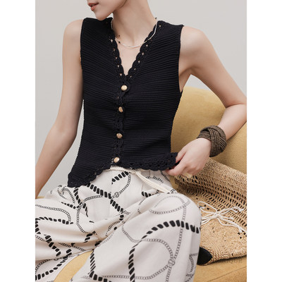 JWUNIQUE镂空V领无袖针织背心