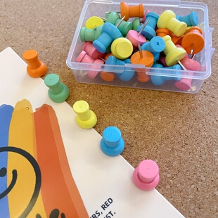 ins马卡龙木质工字钉实木图钉软木板小按钉公告栏幼儿园照片固定