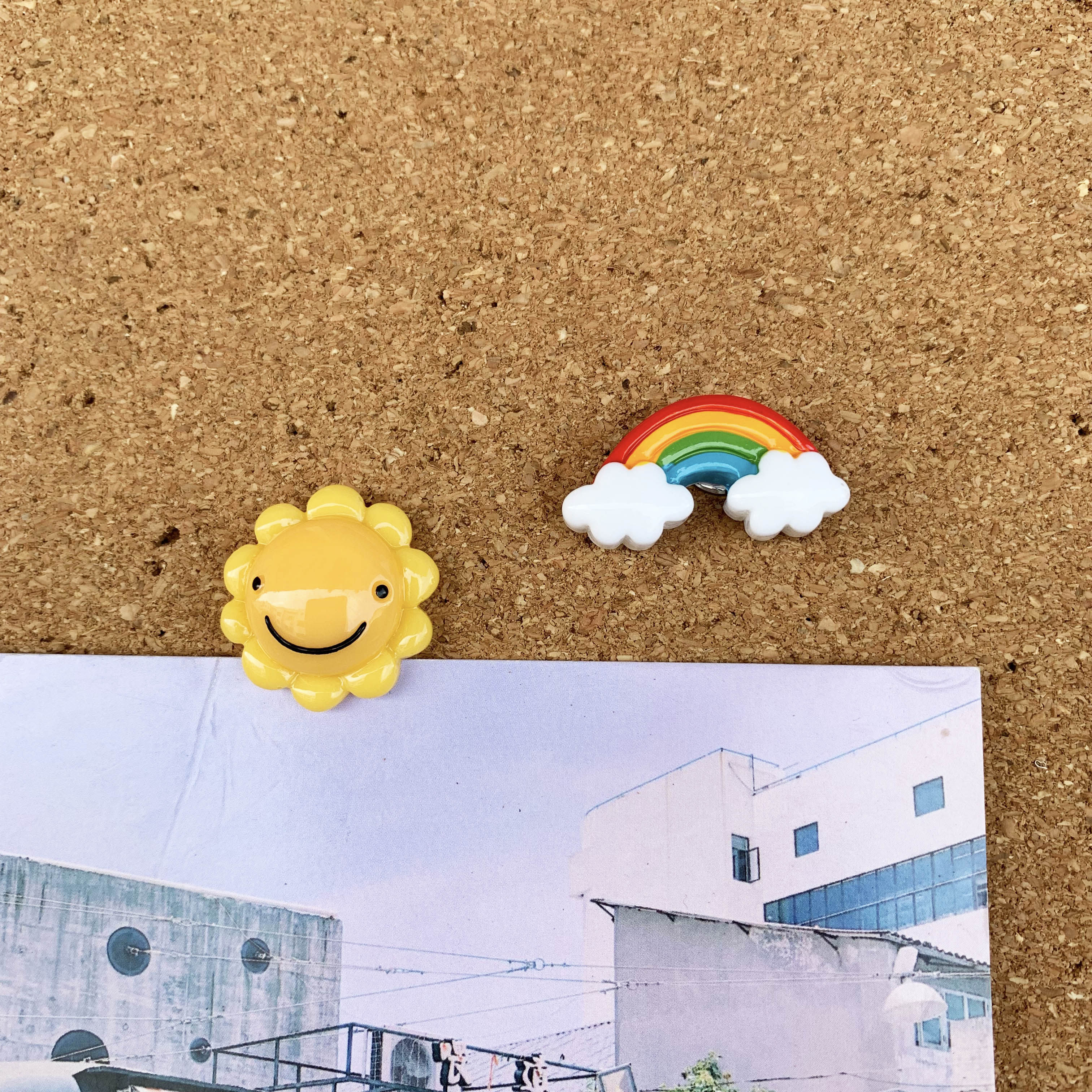 2个 彩虹太阳花卡通表情图钉 天气可爱软木留言告示贴装饰按钉