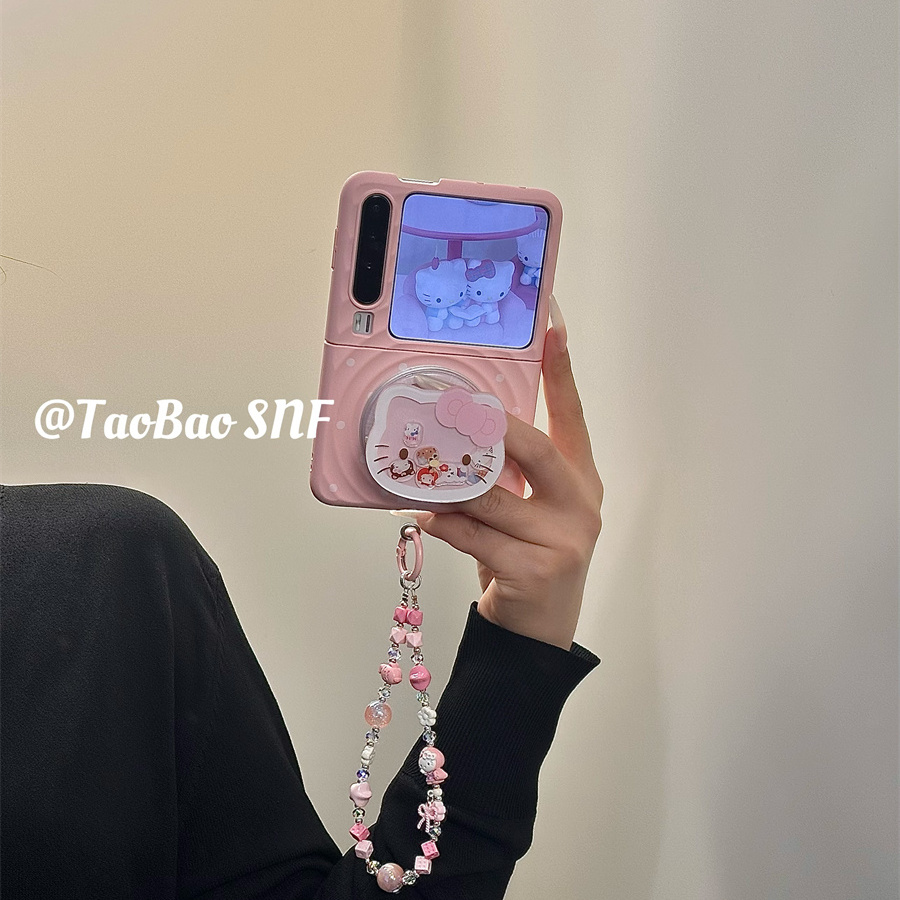 ins波漾磁吸摇摇乐kt猫支架适用Pura X华为Pocket2手机壳小米MIXFlip折叠FindN3Flip三星Zflip7/6/5荣耀VFlip