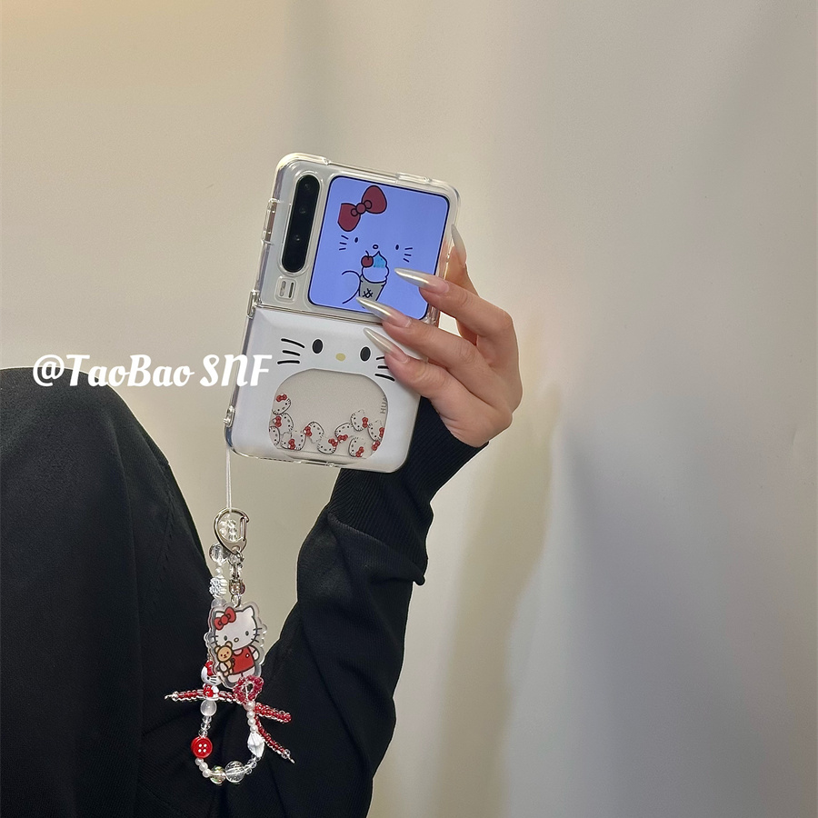 ins流沙滑动kt猫适用PuraX华为Pocket2手机壳FindN3Flip折叠小米MIXFlip2三星Zflip6/5手链novaFlip荣耀VFlip