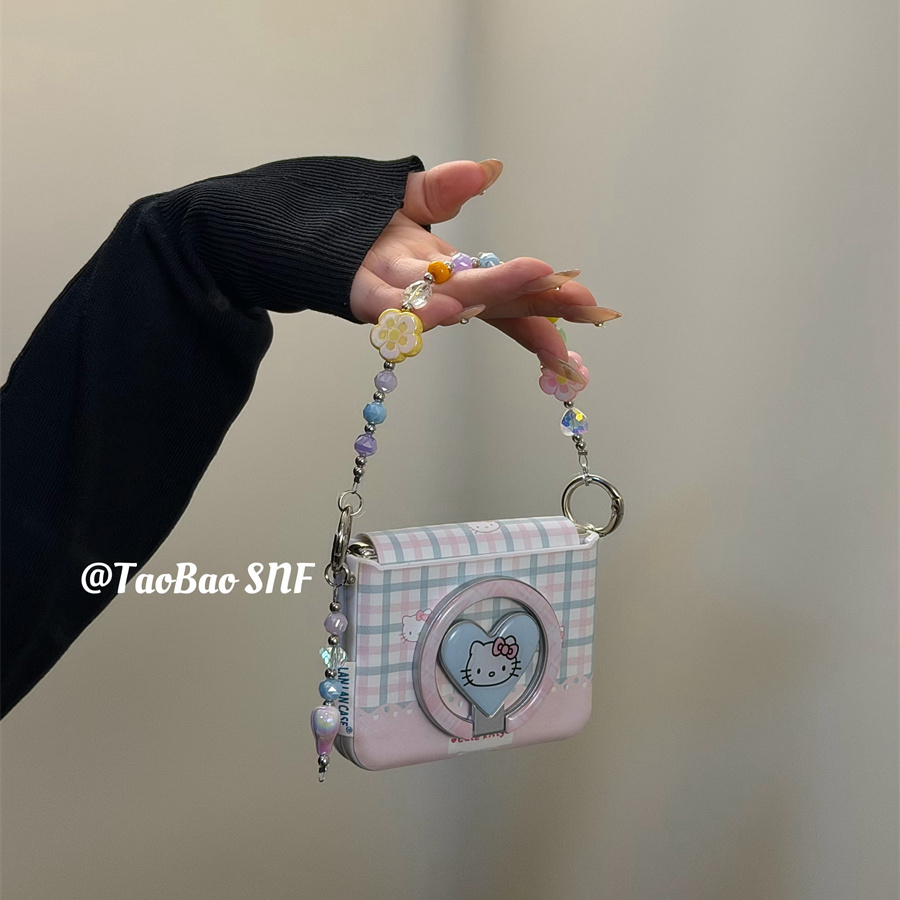 皮质粉格kt猫磁吸支架适用Pura X华为Pocket2手机壳小米MIXFlip2折叠FindN3Flip三星Zflip7/6/5nova荣耀VFlip