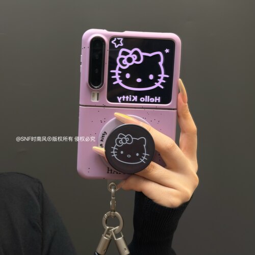 紫色泼墨猫咪磁吸支架适用Pura X Max华为Pura X手机壳Pocket2折叠屏FindN3Flip三星Flip7/6/5女小米MIXFlip2