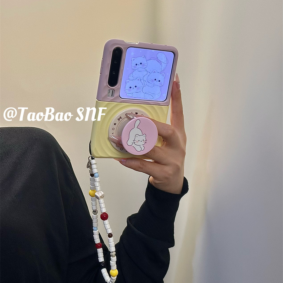 ins拼色波漾猫咪磁吸支架适用PuraX华为Pocket2手机壳小米MIXFlip2折叠FindN3Flip三星Zflip7/6/5女荣耀VFlip
