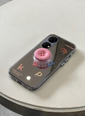 ins简约字母镜面适用Pura70p60pro华为p50p40手机壳mate60/50/40/30pro纽扣支架nova12/11/10/9补妆镜荣耀100