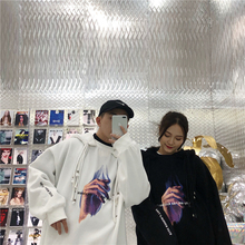 欧美嘻哈人手英文印花连帽加绒卫衣男宽松套头卫衣外套男女 秋冬季
