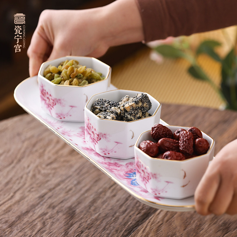 景德镇陶瓷果盒创意仿古干果小吃盒中国风茶盘点心盅茶点盘点心盘