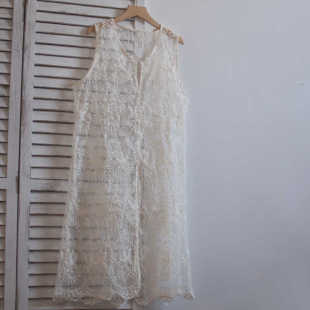 法式欧根纱蕾丝镂空刺绣新中式背心女2024春夏宽松中长款文艺马甲