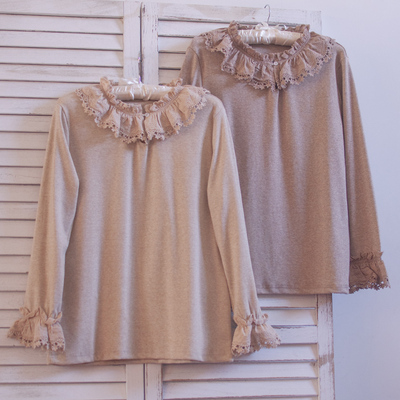 木耳宽松纯色加厚学生套头花边领