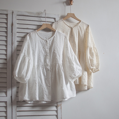 2025春夏新款纯棉刺绣圆领衬衫