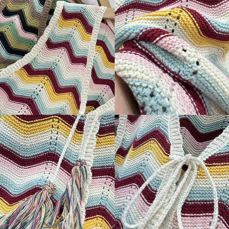 镂空1姑娘条纹日单系带马甲文艺