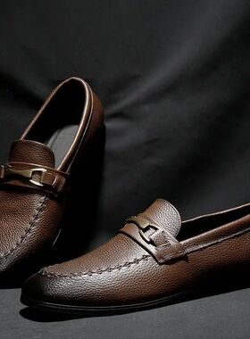 帕达索男鞋新款男士休闲皮鞋英伦复古风透气豆豆鞋潮PB210410