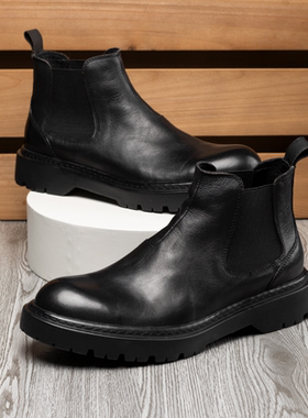 帕达索切尔西靴男短靴秋冬新款男鞋英伦风工装靴230826