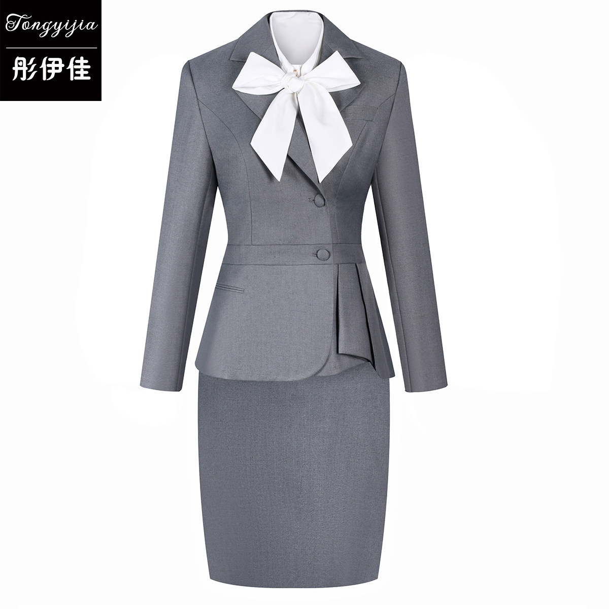 OL SHORT SKIRT SUIT PROFESSIONAL SKIRT HOTEL FRONT DESK WORK WEAR GRAY SUIT SKIRT OVERALLS UNIFORM OFFICE WORKER IS POSITIVE