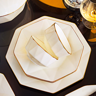 高级感碗碟套装 家用轻奢高档釉下彩景德镇骨瓷餐具乔迁陶瓷碗盘筷