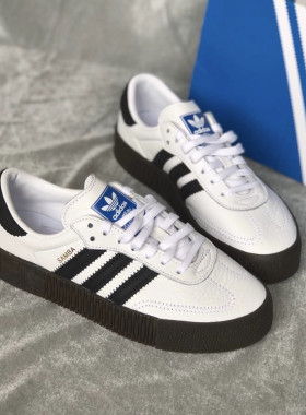 adidas originals Sambarose 皮革 低帮 板鞋 女款 黑白AQ1134