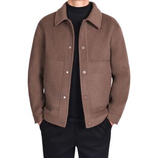 100%全羊毛新款男士短款翻领休闲夹克双面呢毛呢大衣羊绒外套