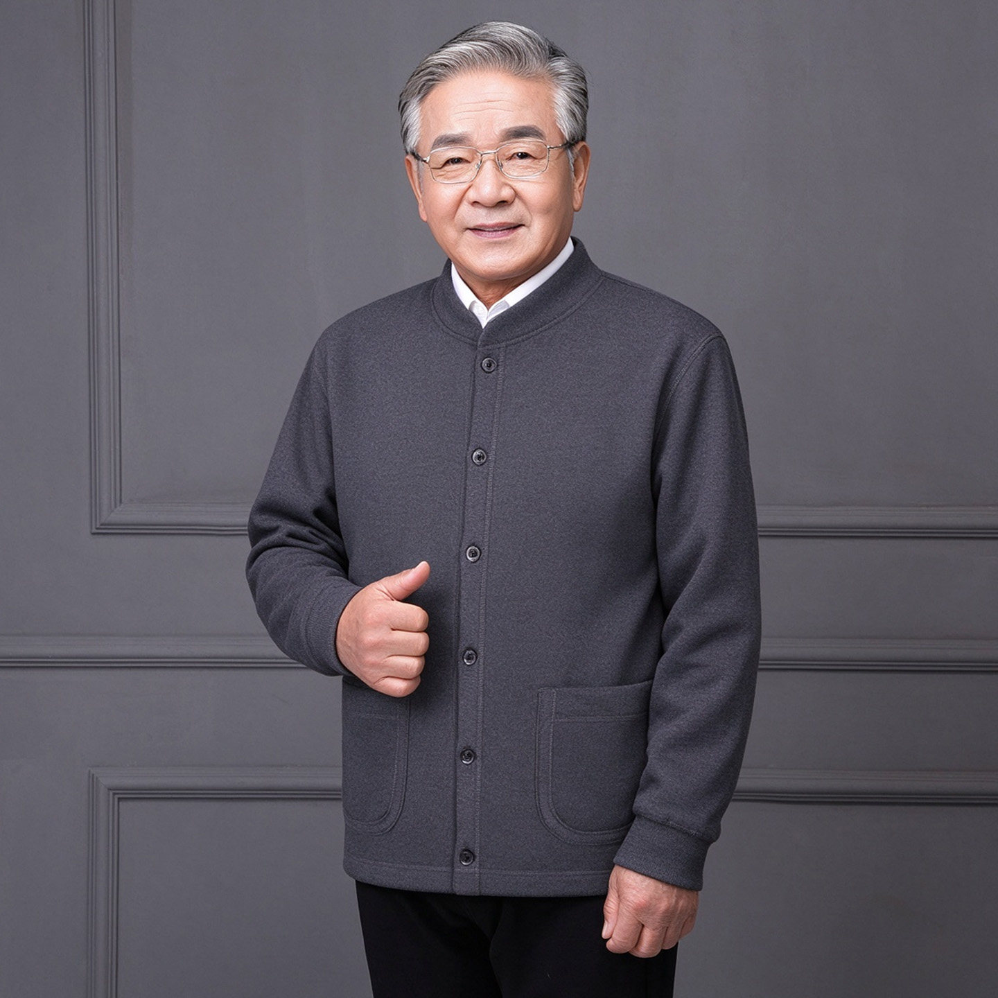 中老年男德绒加厚立领保暖棉衣