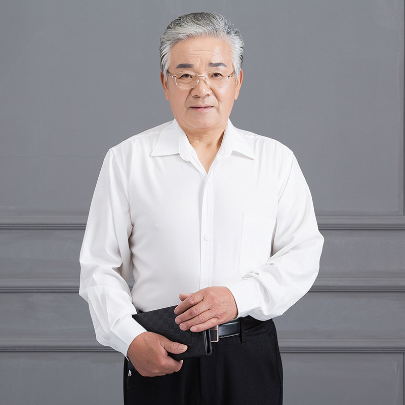 长袖宽松薄款中年男士爸爸衬衫