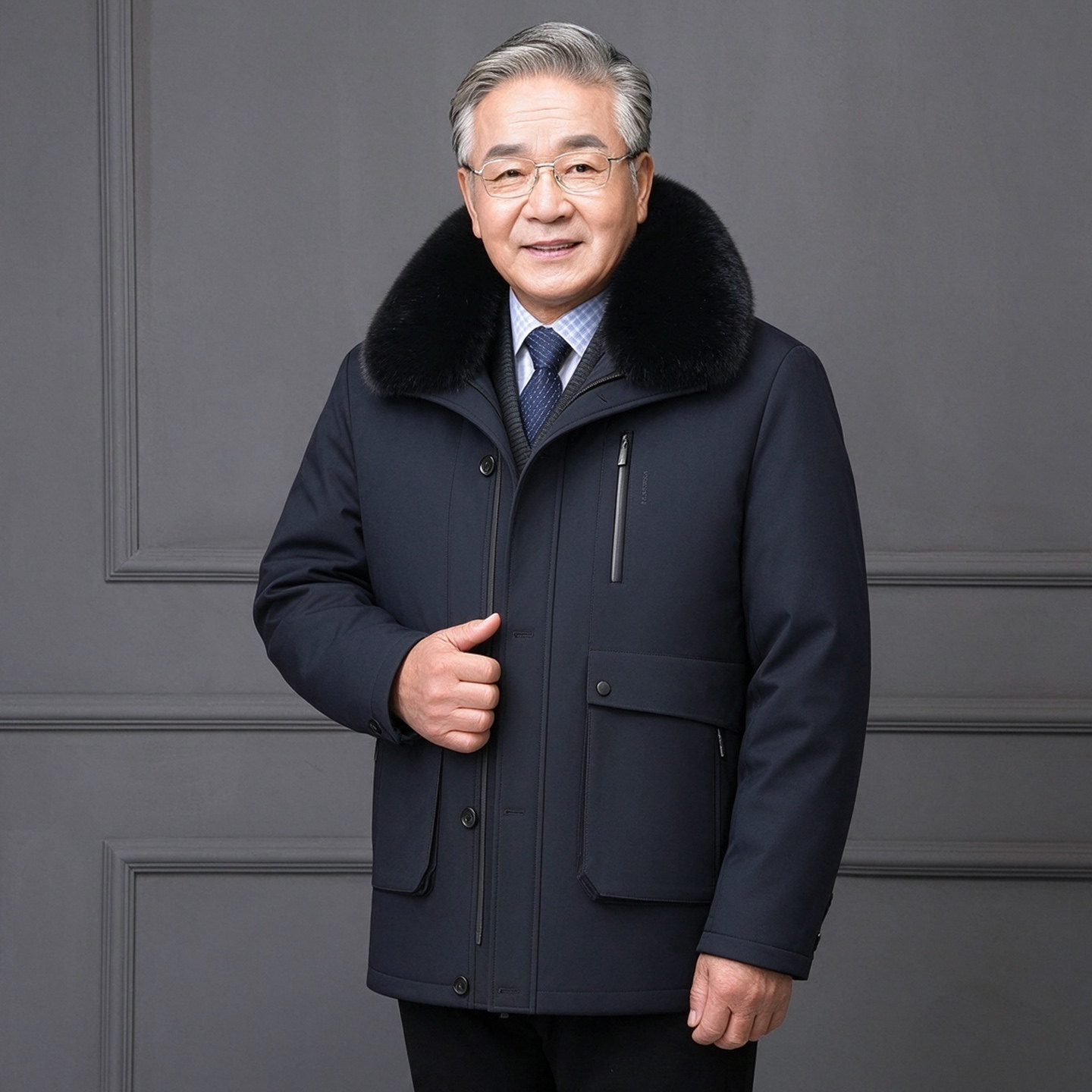 中老年男加绒加厚抗寒棉衣大码