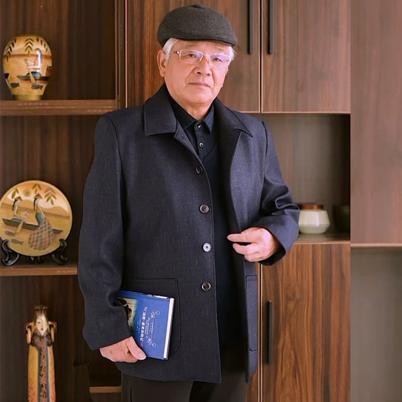 爸爸春秋装男外套中老年男装老人明扣上衣春秋款中年男士夹克外穿