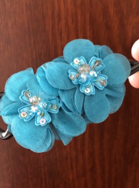 蓝绿色小花朵头饰发卡