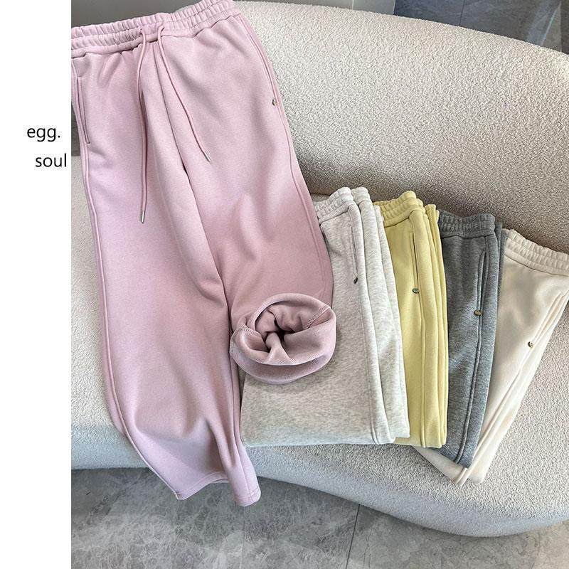 egg鸡蛋家贝壳扣装饰洋气减龄显瘦加绒加厚秋冬百搭保暖弯刀卫裤
