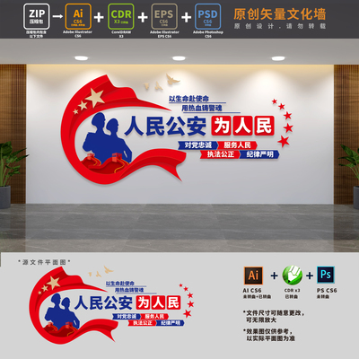 人民公安为人民派出所社区警务室标语口号文化墙AI+CDR+PSD设计稿