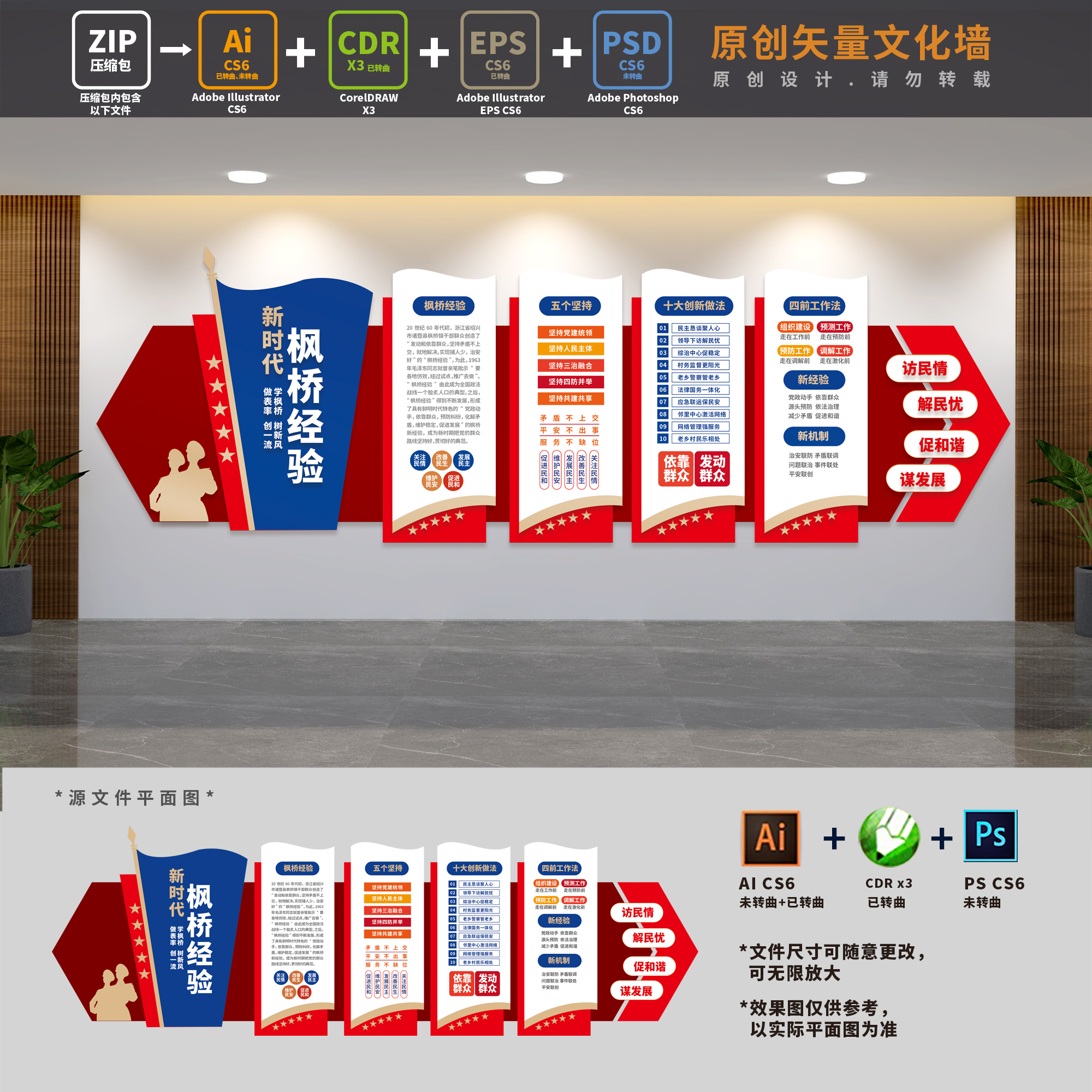 社会基层治理新时代枫桥经验派出所平安中国文化墙ai cdr psd素材