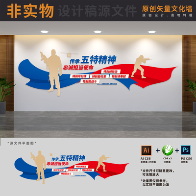 打造优秀警队社区警务室公安派出所五特精神文化墙AI+CDR+PSD素材