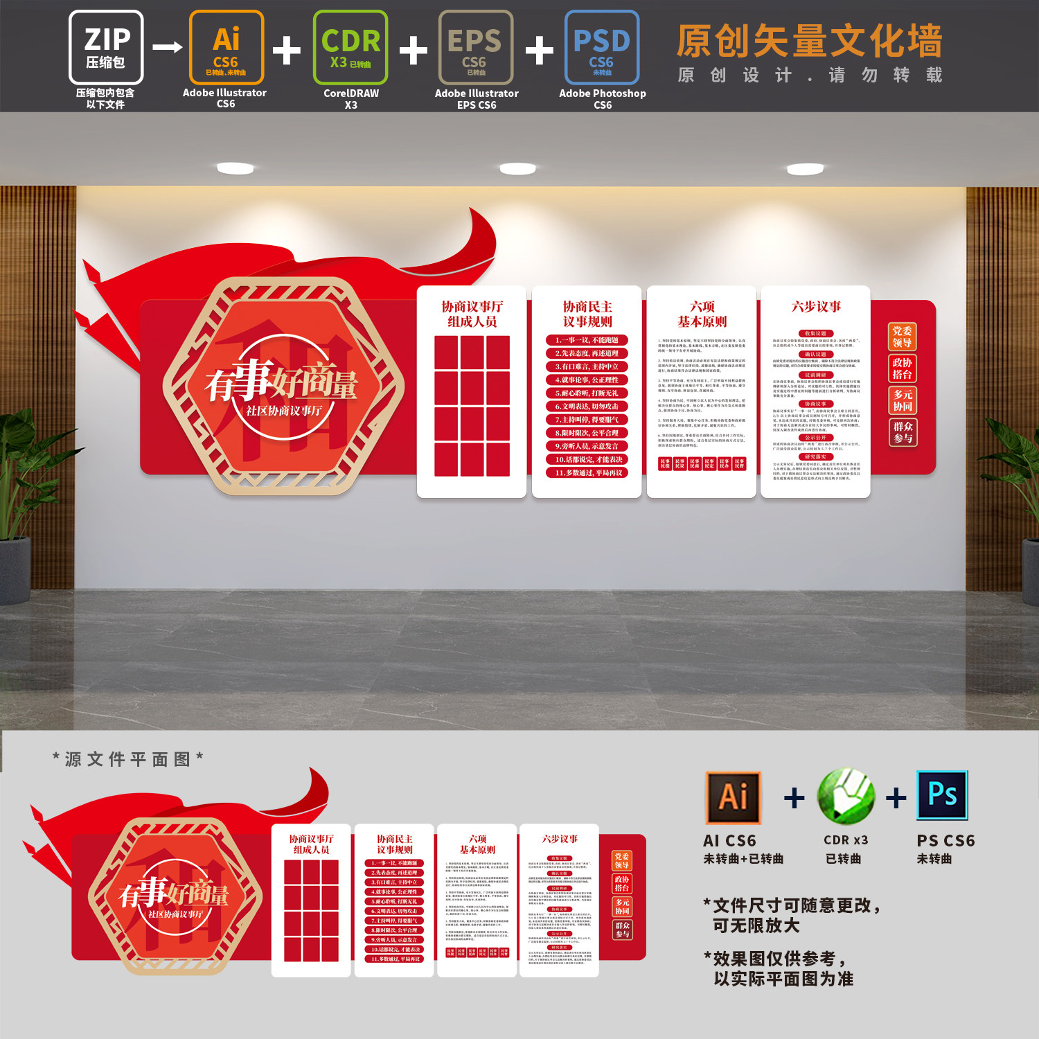 有事好商量民主协商议事厅说事室会议展板文化墙ai cdr psd设计稿