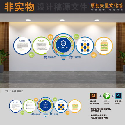 企业公司简介背景展板办公室历程理念文化墙AI+CDR+PSD设计稿模版