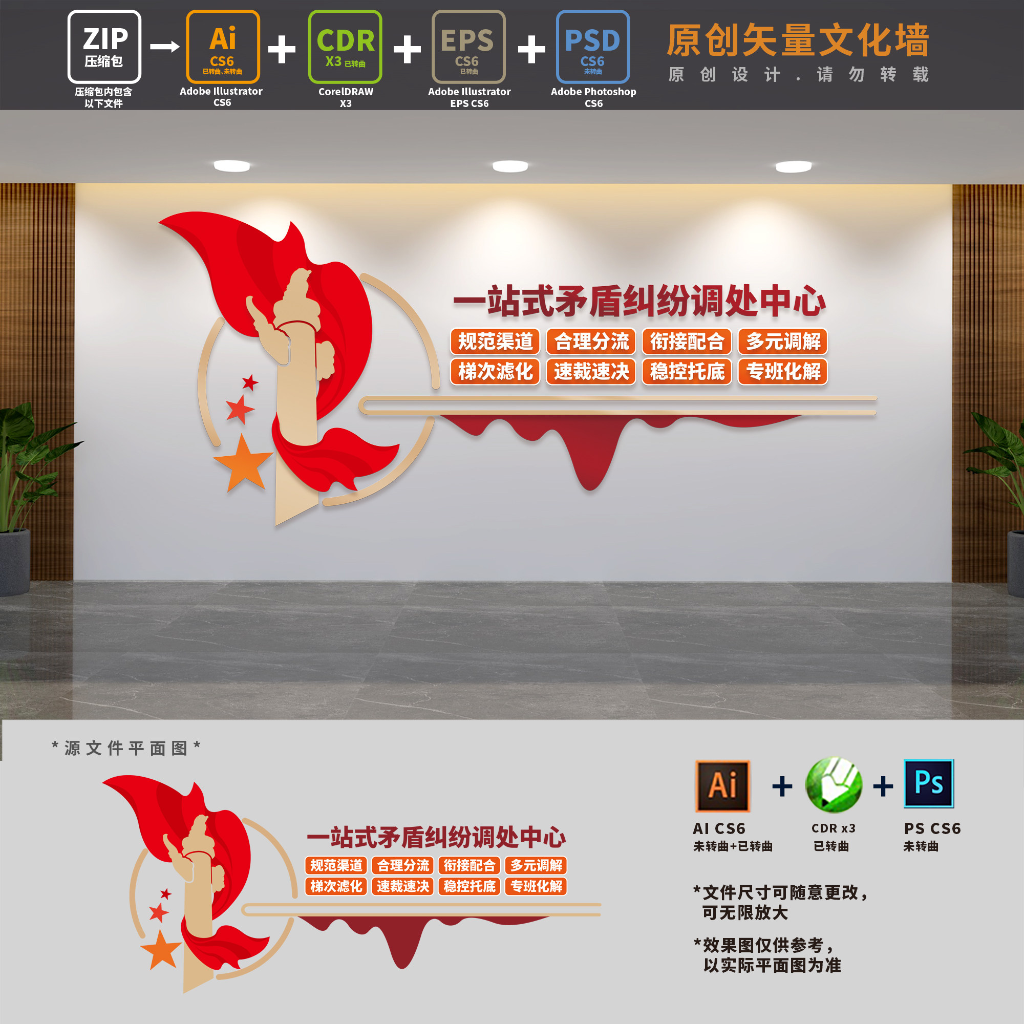 一站式矛盾纠纷调处中心文化墙综治信访超市调解室ai cdr psd素材