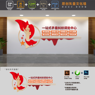 一站式矛盾纠纷调处中心文化墙综治信访超市调解室AI+CDR+PSD素材